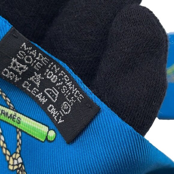 HERMES Twilly LES CLES A POIS Silk100% Blue/Green - Picture 8 of 8